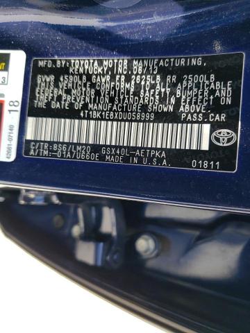 4T1BK1EBXDU058999 - 2013 TOYOTA AVALON BASE BLUE photo 12