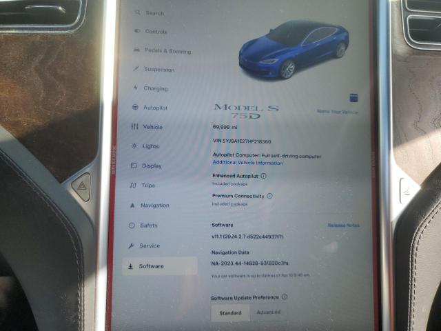 5YJSA1E27HF218360 - 2017 TESLA MODEL S Mavi foto 9