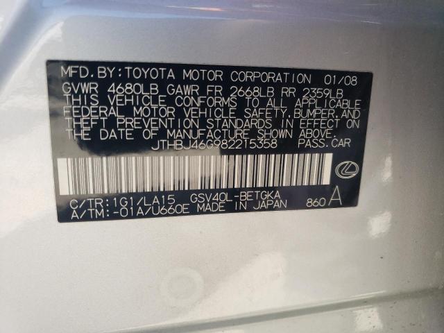 JTHBJ46G982215358 - 2008 LEXUS ES 350 SILVER photo 13