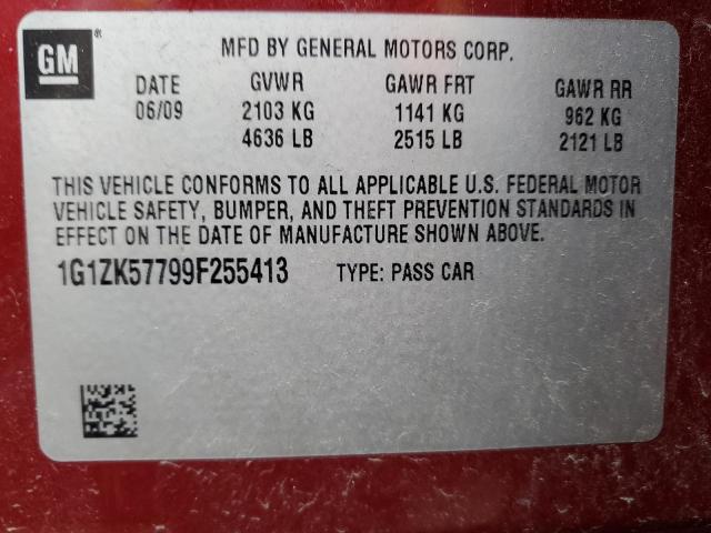 1G1ZK57799F255413 - 2009 CHEVROLET MALIBU LTZ ბურგუნდია ფოტო 12