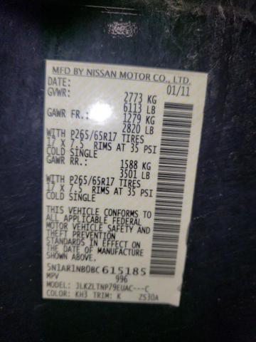 5N1AR1NB0BC615185 - 2011 NISSAN PATHFINDER S 黑色 照片 14