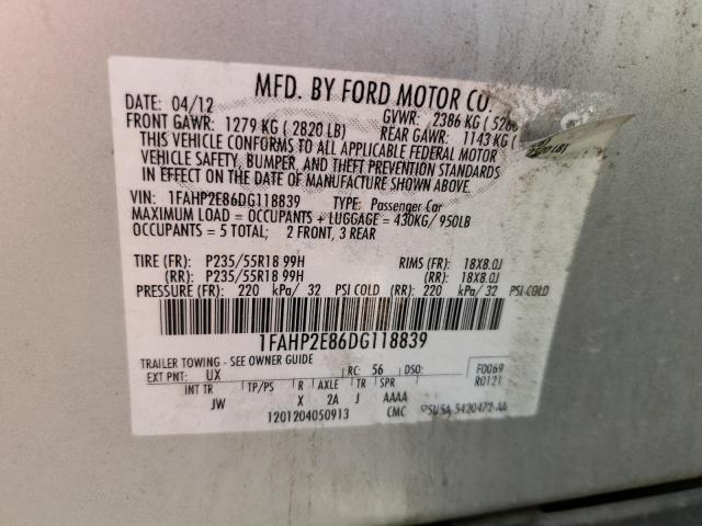 1FAHP2E86DG118839 - 2013 FORD TAURUS SEL SILVER photo 12