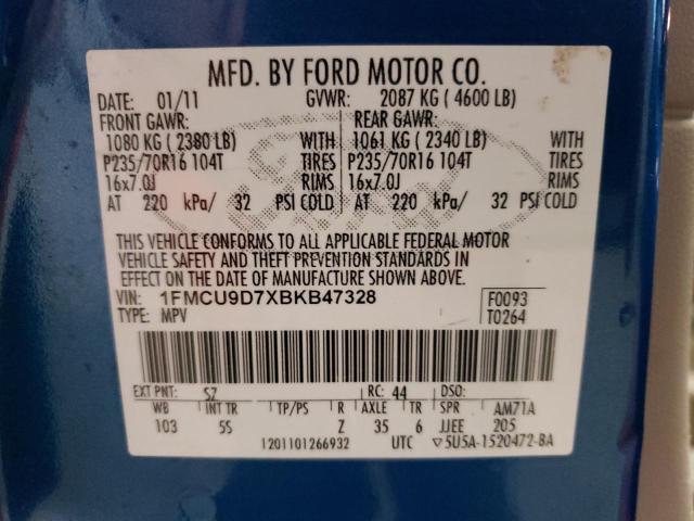 1FMCU9D7XBKB47328 - 2011 FORD ESCAPE XLT BLUE photo 13