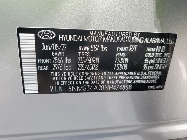 5NMS34AJ0NH474858 - 2022 HYUNDAI SANTA FE SEL GRAY photo 13