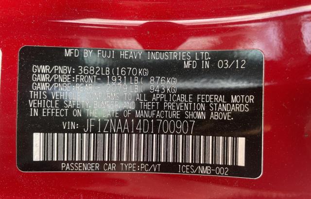 JF1ZNAA14D1700907 - 2013 TOYOTA SCION FR-S RED photo 10