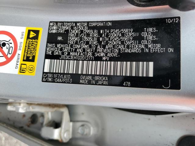 JTEDC3EH1D2012771 - 2013 TOYOTA HIGHLANDER HYBRID LIMITED SILVER photo 13