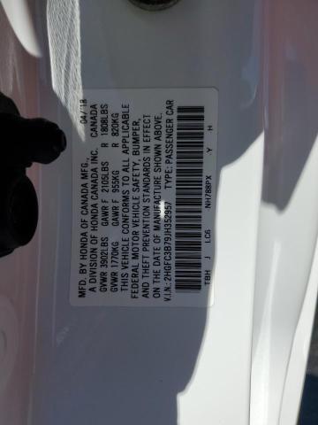 2HGFC3B79JH352957 - 2018 HONDA CIVIC EXL თეთრი ფოტო 12