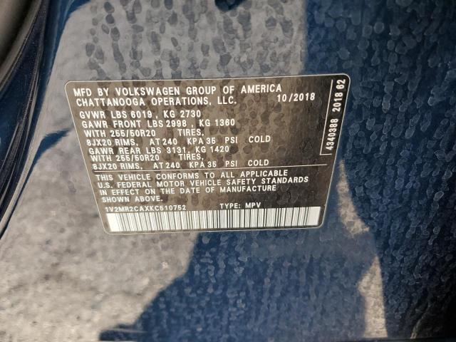 1V2MR2CAXKC510752 - 2019 VOLKSWAGEN ATLAS SEL BLUE photo 13