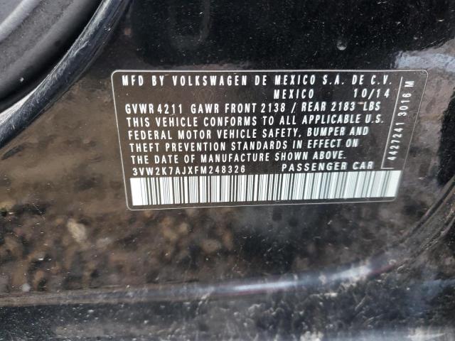 3VW2K7AJXFM248326 - 2015 VOLKSWAGEN JETTA BASE 黑色 照片 12