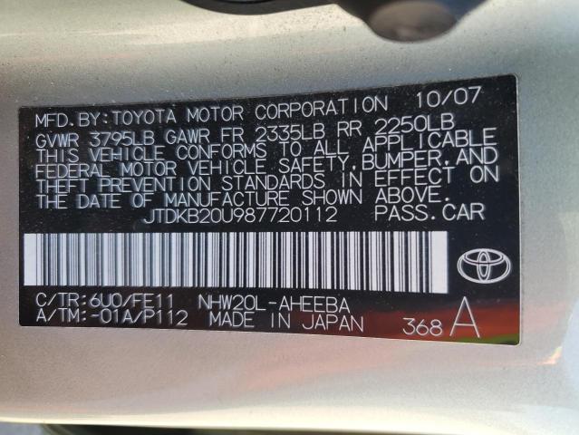 JTDKB20U987720112 - 2008 TOYOTA PRIUS GREEN photo 13