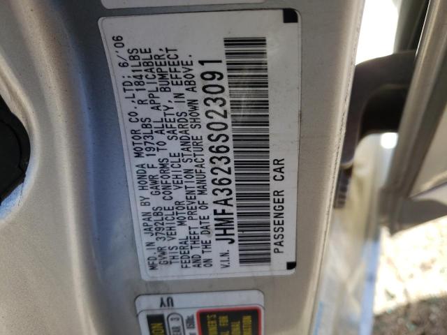 JHMFA36236S023091 - 2006 HONDA CIVIC HYBRID SILVER photo 12