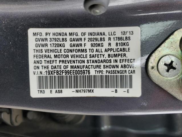 19XFB2F99EE005976 - 2014 HONDA CIVIC EXL GRAY photo 13