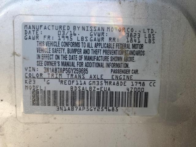 3N1AB7AP5GY259685 - 2016 NISSAN SENTRA S SILVER photo 12