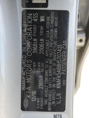 KNAFK5A88H5707431 - 2017 KIA FORTE LX SILVER photo 13