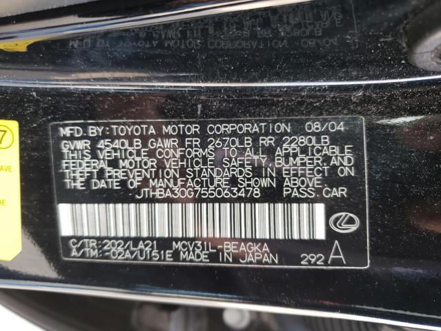 JTHBA30G755063478 - 2005 LEXUS ES 330 BLACK photo 12