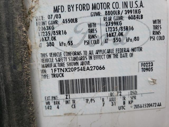 1FTNX20P54EA27066 - 2004 FORD F250 SUPER DUTY WHITE photo 12