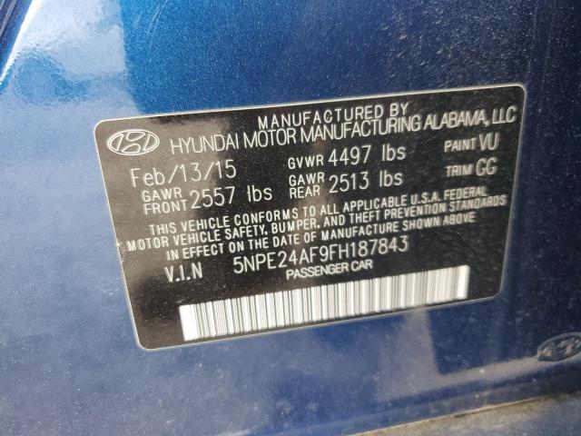 5NPE24AF9FH187843 - 2015 HYUNDAI SONATA SE BLUE photo 12