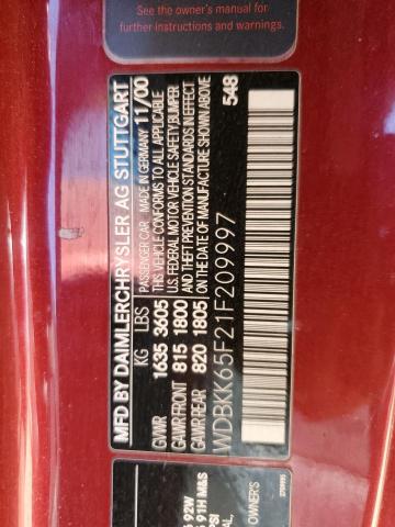 WDBKK65F21F209997 - 2001 MERCEDES-BENZ SLK 320 RED photo 12