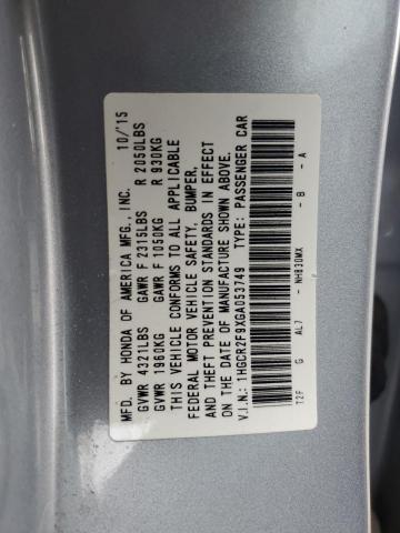 1HGCR2F9XGA053749 - 2016 HONDA ACCORD EXL SILVER photo 13