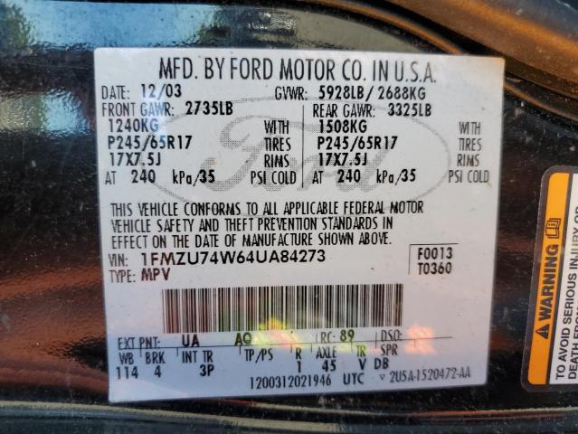 1FMZU74W64UA84273 - 2004 FORD EXPLORER EDDIE BAUER BLACK photo 12