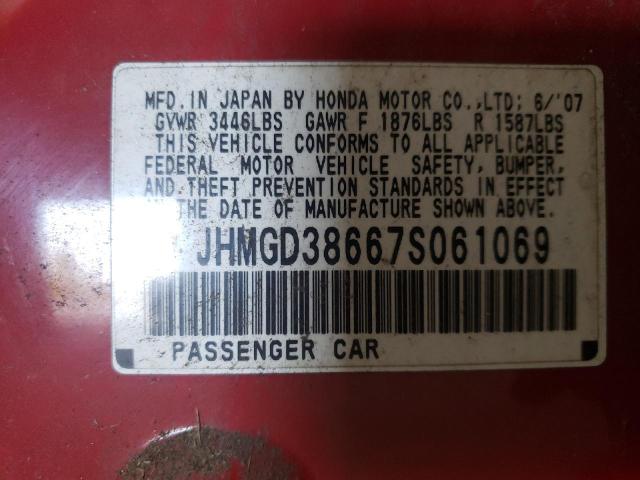 JHMGD38667S061069 - 2007 HONDA FIT S 红色 照片 12