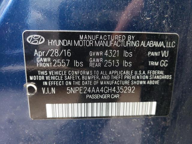 5NPE24AA4GH435292 - 2016 HYUNDAI SONATA ECO BLUE photo 12