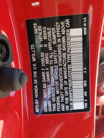 SHHFK7H93KU223183 - 2019 HONDA CIVIC SPORT TOURING RED photo 10