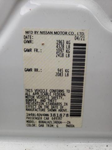 1N4BL4DV4MN381878 - 2021 NISSAN ALTIMA SV WHITE photo 13