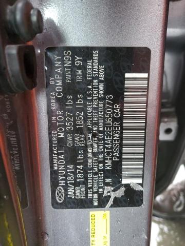 KMHCT4AE2EU650773 - 2014 HYUNDAI ACCENT GLS GRAY photo 12