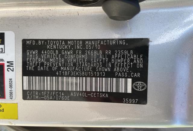 4T1BF3EK5BU151913 - 2011 TOYOTA CAMRY BASE SILVER photo 10