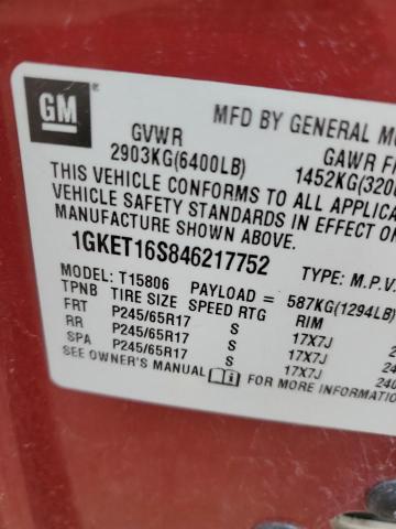 1GKET16S846217752 - 2004 GMC ENVOY XL BURGUNDY photo 13