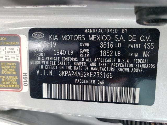 3KPA24AB2KE233166 - 2019 KIA RIO S SILVER photo 13