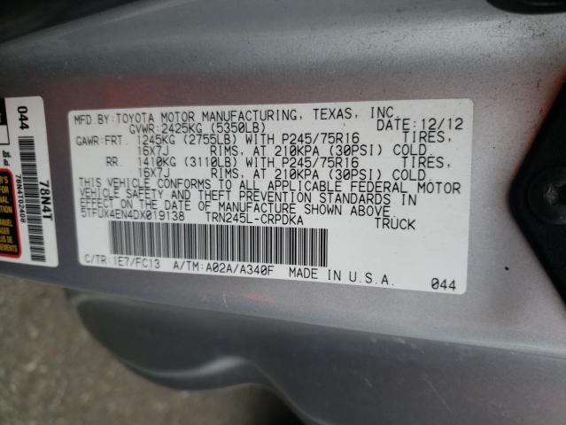 5TFUX4EN4DX019138 - 2013 TOYOTA TACOMA ACCESS CAB Күміс фото 12