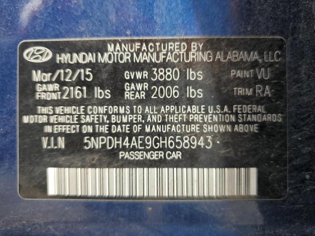 5NPDH4AE9GH658943 - 2016 HYUNDAI ELANTRA SE BLUE photo 13