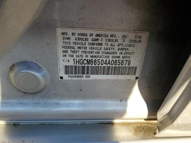 1HGCM66504A065679 - 2004 HONDA ACCORD EX SILVER photo 12