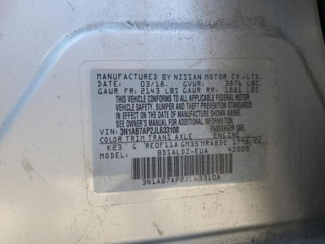 3N1AB7AP2JL633108 - 2018 NISSAN SENTRA S SILVER photo 13