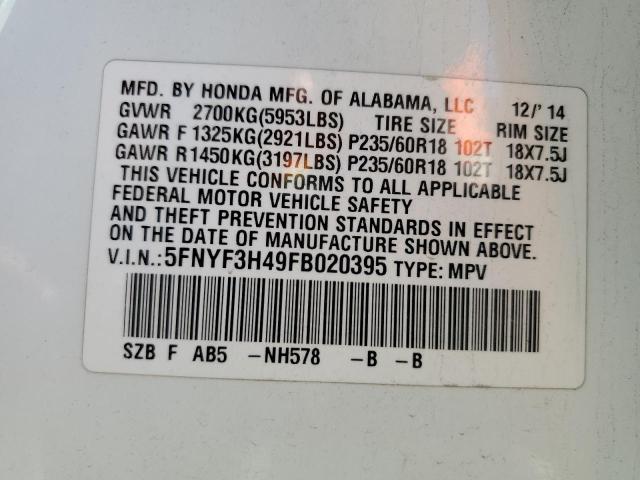 5FNYF3H49FB020395 - 2015 HONDA PILOT EX WHITE photo 12