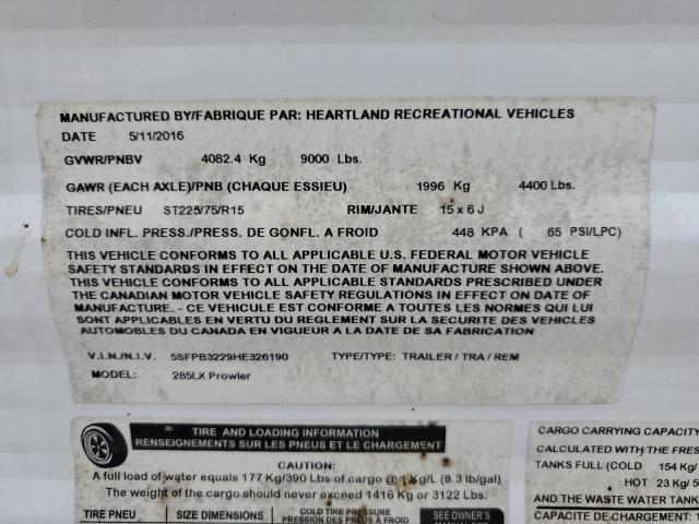 5SFPB3229HE326190 - 2017 HEART LAND PROWLER 双色 照片 10