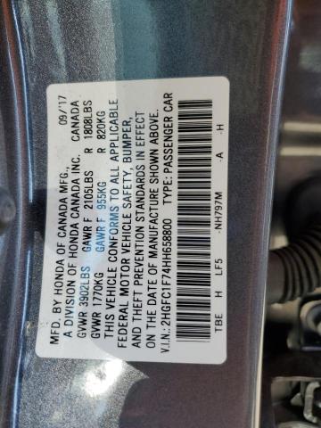2HGFC1F74HH658800 - 2017 HONDA CIVIC EXL GRAY photo 13