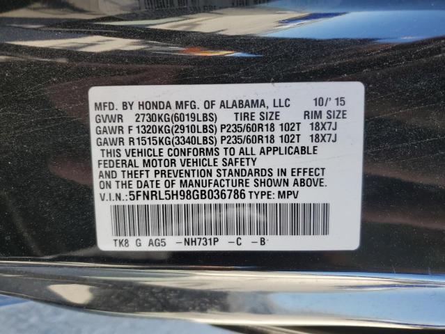 5FNRL5H98GB036786 - 2016 HONDA ODYSSEY TOURING BLACK photo 14