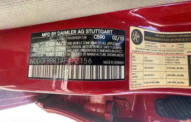 WDDGF8BB1AF472156 - 2010 MERCEDES-BENZ C 300 4MATIC RED photo 10