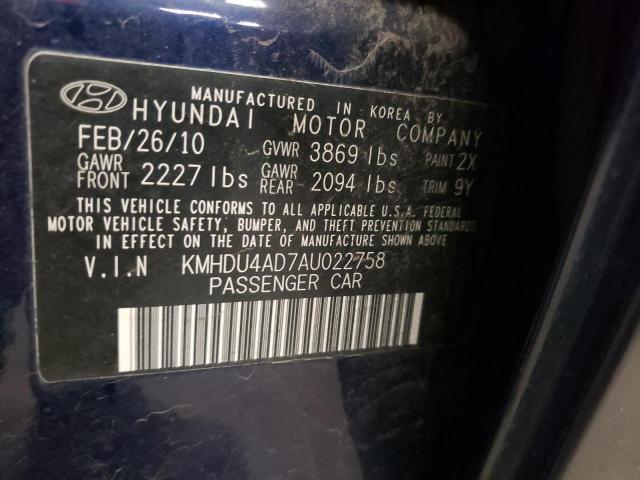 KMHDU4AD7AU022758 - 2010 HYUNDAI ELANTRA BLUE BLUE photo 13