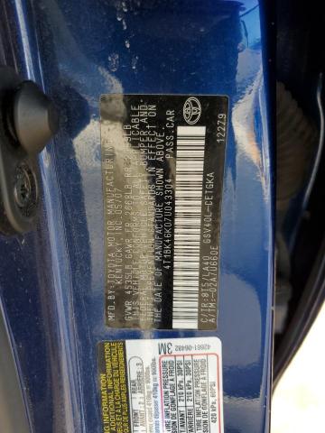 4T1BK46K07U043304 - 2007 TOYOTA CAMRY LE BLUE photo 12