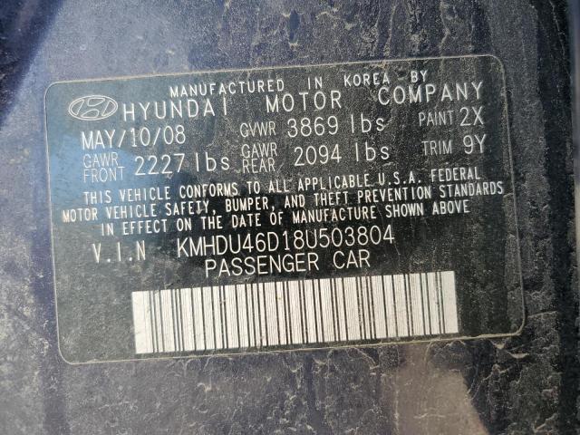 KMHDU46D18U503804 - 2008 HYUNDAI ELANTRA GLS BLUE photo 13