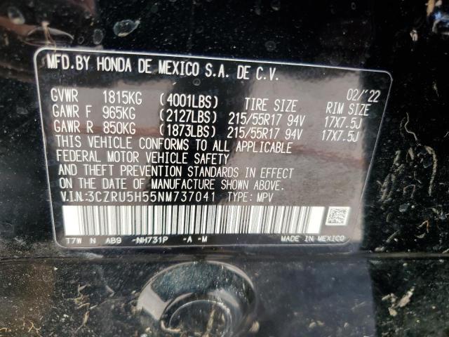 3CZRU5H55NM737041 - 2022 HONDA HR-V EX BLACK photo 12