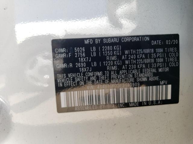 4S4BTGPD3L3190909 - 2020 SUBARU OUTBACK TOURING LDL Սպիտակ լուսանկար 14