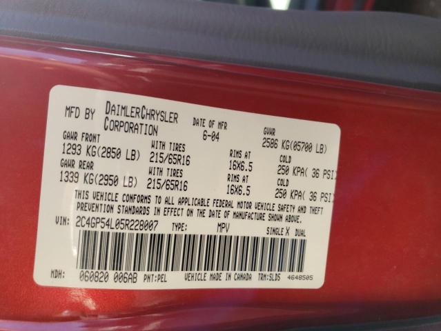 2C4GP54L05R228007 - 2005 CHRYSLER TOWN & COU TOURING ბურგუნდია ფოტო 13