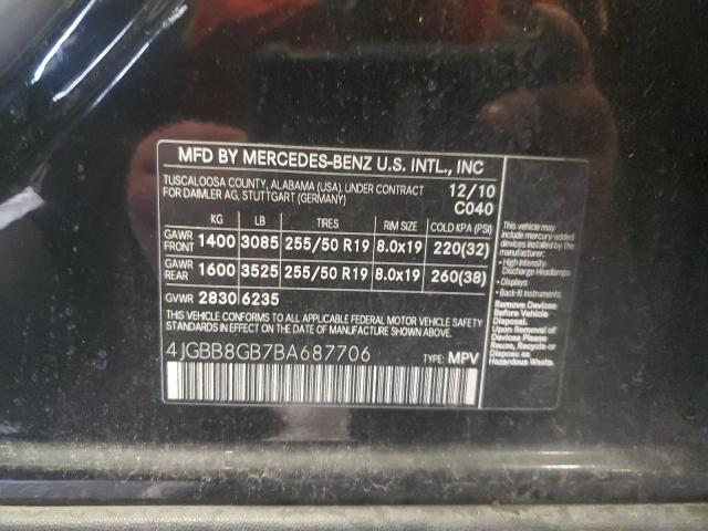 4JGBB8GB7BA687706 - 2011 MERCEDES-BENZ ML 350 4MATIC BLACK photo 12