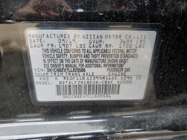 3N1CN8EV7LL820586 - 2020 NISSAN VERSA SV BLACK photo 13