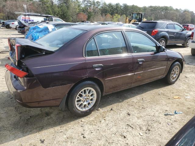 2HGES15531H505104 - 2001 HONDA CIVIC LX MAROON photo 3